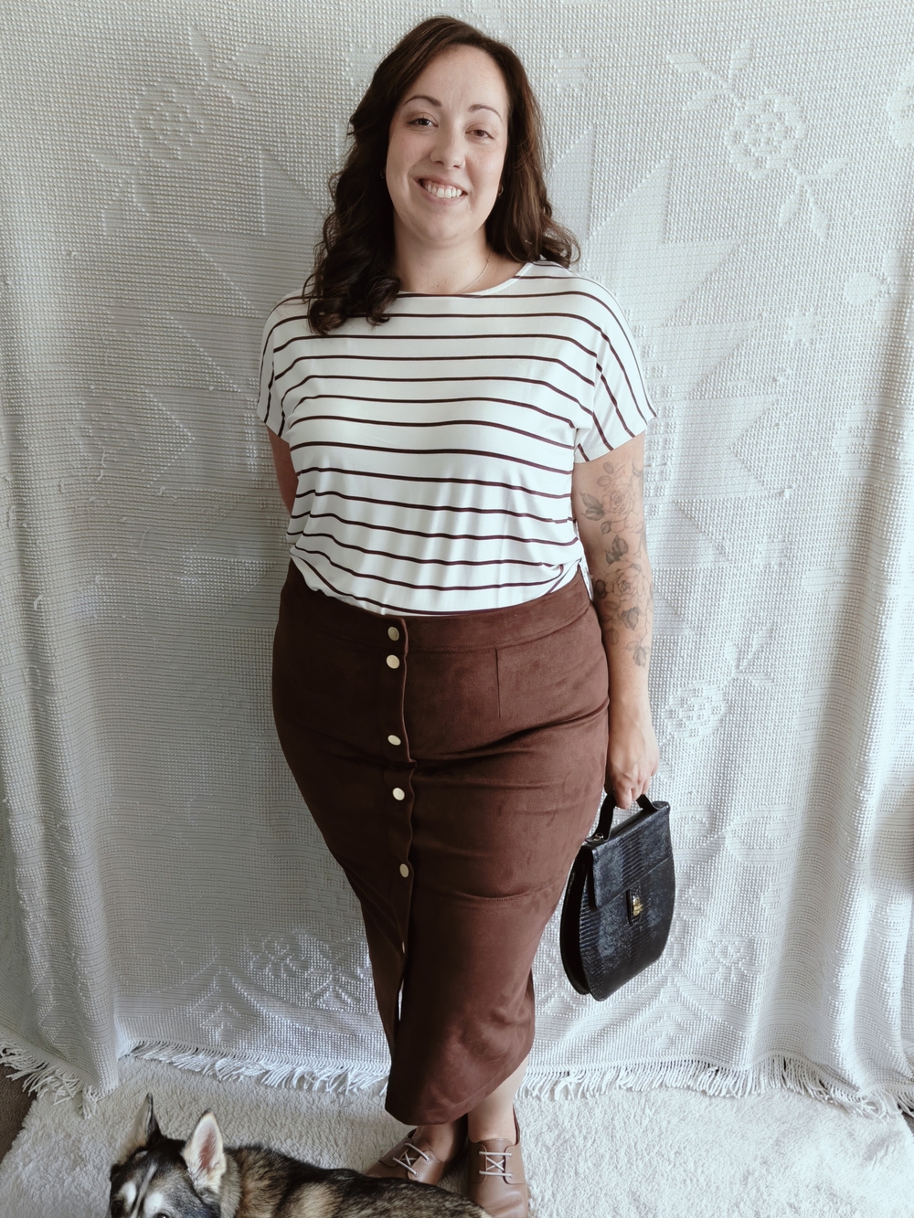 Addition Elle NWT Brown Faux Suede Pencil Skirt | Gold Button Detail | US 18